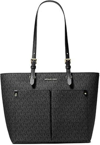 MICHAEL KORS JET SET TRAVEL MEDIUM DOUBLE POCKET TOTE IN SIGNATURE BLACK