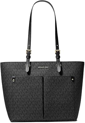 MICHAEL KORS JET SET TRAVEL MEDIUM DOUBLE POCKET TOTE IN SIGNATURE BLACK