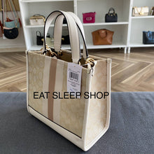 Load image into Gallery viewer, DEMPSEY TOTE 22 IN SIGNATURE JACQUARD WITH STRIPE IN LIGHT KHAKI CHALK (COACH CQ878)
