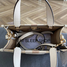 Load image into Gallery viewer, DEMPSEY TOTE 22 IN SIGNATURE JACQUARD WITH STRIPE IN LIGHT KHAKI CHALK (COACH CQ878)
