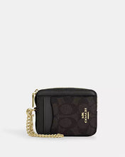 Load image into Gallery viewer, COACH ZIP CARD CASE IN SIGNATURE CANVAS CW883 GOLD/WALNUT/BLACK
