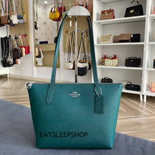 Load image into Gallery viewer, COACH FIONA ZIP TOTE BAG IN SIGNATURE CANVAS CW395 IN SILVER/EMERALD GREEN
