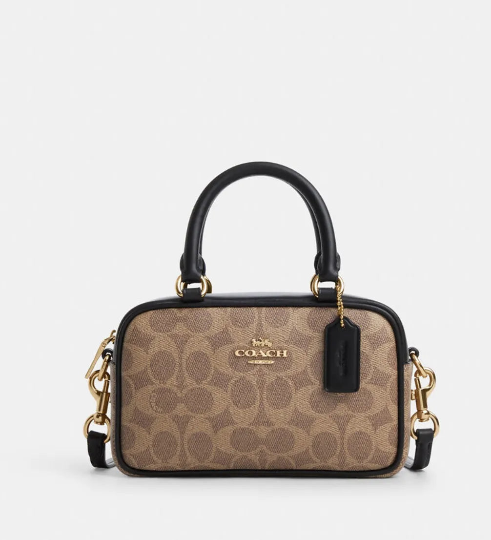 COACH SATCHEL CROSSBODY IN TAN BLACK CW197