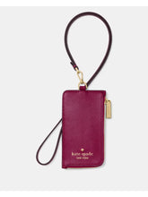 Load image into Gallery viewer, KATE SPADE CARD CASE LANYARD ID LEATHER IN RASBERRY (PEBBLE LEATHER)
