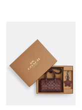 Load image into Gallery viewer, COACH BOXED MINI ROWAN CROSSBODY BAG AND MIRROR BAG CHARM SET IN SIGNATURE CANVAS (COACH CX186) GUNMETAL/WINE MULTI
