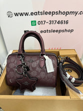 Load image into Gallery viewer, COACH BOXED MINI ROWAN CROSSBODY BAG AND MIRROR BAG CHARM SET IN SIGNATURE CANVAS (COACH CX186) GUNMETAL/WINE MULTI
