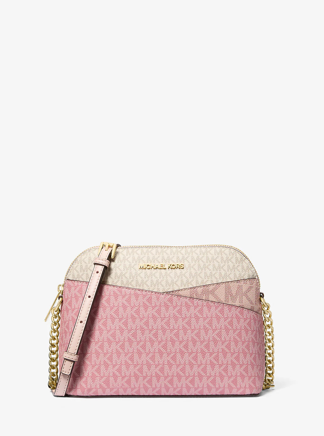 MICHAEL KORS MEDIUM DOME XCROSS CROSSBODY SIGNATURE IN POWDER BLUSH ROSE POUDRE MULTI