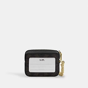 ZIP CARD CASE IN SIGNATURE CANVAS (COACH CW883) GOLD/WALNUT/BLACK