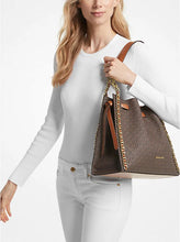 Load image into Gallery viewer, MICHAEL KORS MINA LARGE BELTED CHAIN INLY SHOULDER BAG IN SIGNATURE BROWN
