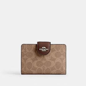 COACH MEDIUM CORNER ZIP WALLET SIGNATURE CANVAS IN TAN BROWN (CW786)