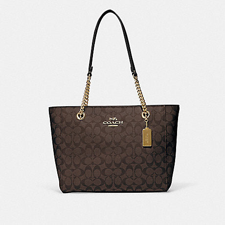 COACH CAMMIE CHAIN TOTE IN SIGNATURE CANVAS IM/BROWN BLACK C8148