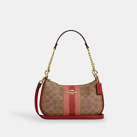 COACH TERI SHOULDER BAG IN SIGNATURE CANVAS WITH STRIPE (COACH CAL81) GOLD/TAN MULTI
