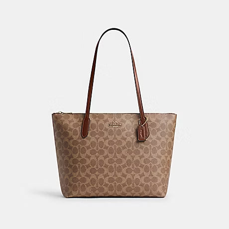 COACHZIP TOP TOTE BAG IN SIGNATURE CANVAS (COACH CBT20) GOLD/TAN/BROWN