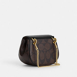 COACH MORGAN CARD CASE ON A CHAIN IN SIGNATURE CANVAS BROWN BLACK (CK439)