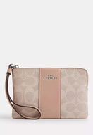 COACH CORNER ZIP WRISTLET IN SIGNATURE CANVAS WITH STRIPE (COACH CW854) SILVER/SAND/TAUPE