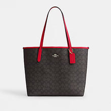 Load image into Gallery viewer, COACH CITY TOTE BAG IN SIGNATURE CANVAS (COACH CV976) GOLD/WALNUT/BOLD RED

