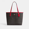 COACH CITY TOTE BAG IN SIGNATURE CANVAS (COACH CV976) GOLD/WALNUT/BOLD RED