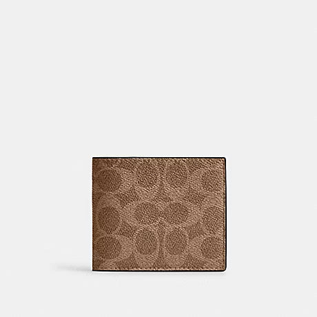 COACH ID BILLFOLD WALLET IN SIGNATURE CANVAS (COACH CY394) QB/TAN/BLACK
