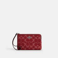 Load image into Gallery viewer, COACH CORNER ZIP WRISTLET IN SIGNATURE DENIM TRUE RED (CDF27)
