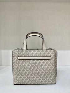 MICHAEL KORS EMILIA SMALL SATCHEL SIGNATURE IN LIGHT CREAM MULTI