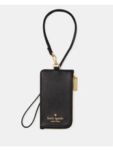 Load image into Gallery viewer, KATE SPADE CARD CASE LANYARD ID LEATHER IN BLACK (PEBBLE LEATHER)
