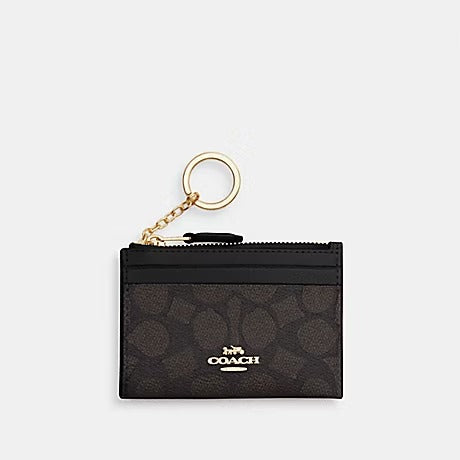 COACH MINI SKINNY ID CASE IN SIGNATURE CANVAS (COACH CW870) GOLD/WALNUT/BLACK