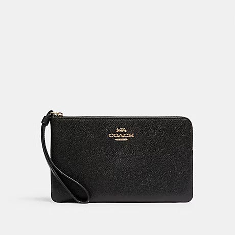 COACH LARGE CORNER ZIP WRISTLET IN BLACK CV395