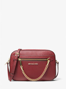 MICHAEL KORS JET SET ITEM  LARGE EW ZIP CHAIN CROSSBODY LEATHER IN CHERRY