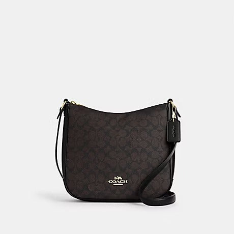 COACH ELLIE FILE BAG IN SIGNATURE CANVAS (COACH CZ177) GOLD/WALNUT/BLACK