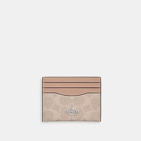 COACH SLIM ID CARD CASE IN SIGNATURE CANVAS (COACH CZ286) SILVER/SAND/TAUPE
