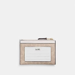 COACH MINI SKINNY ID CASE IN SIGNATURE CANVAS (COACH CW870) GOLD/SAND/CHALK
