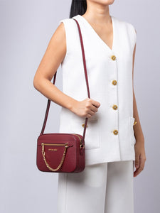 MICHAEL KORS JET SET ITEM  LARGE EW ZIP CHAIN CROSSBODY LEATHER IN CHERRY