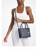 Load image into Gallery viewer, MICHAEL KORS EVA XS LEATHER CONVERTIBLE TOTE IN NAVY
