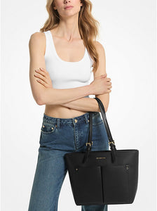 MICHAEL KORS JET SET TRAVEL MEDIUM DOUBLE POCKET TOTE IN BLACK