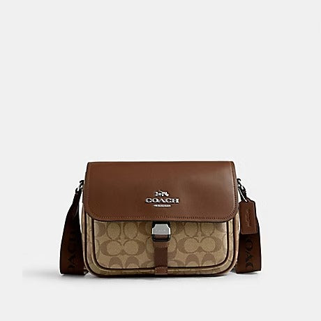 COACH PACE MESSENGER BAG IN SIGNATURE CANVAS CR131 IN /KHAKI/SADDLE