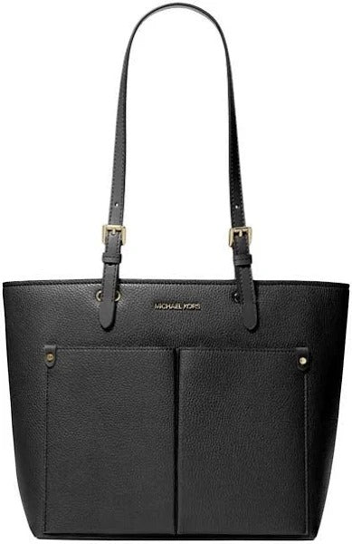 MICHAEL KORS JET SET TRAVEL MEDIUM DOUBLE POCKET TOTE IN BLACK