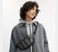 Load image into Gallery viewer, COACH WARREN MINI BELT BAG IN SIGNATURE CANVAS WITH STRIPES (CEB34) IN BLACK GREY
