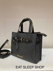 MICHAEL KORS EMILIA SMALL SATCHEL SIGNATURE IN BLACK