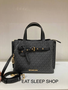 MICHAEL KORS EMILIA SMALL SATCHEL SIGNATURE IN BLACK