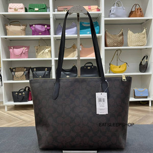 COACH ZIP TOP TOTE IN SIGNATURE CANVAS 4455 IN IM/BROWN BLACK