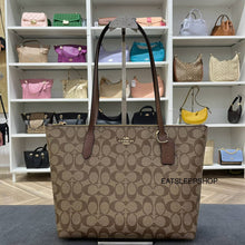 Load image into Gallery viewer, COACH ZIP TOP TOTE IN SIGNATURE CANVAS 4455 IN IM/KHAKI SADDLE
