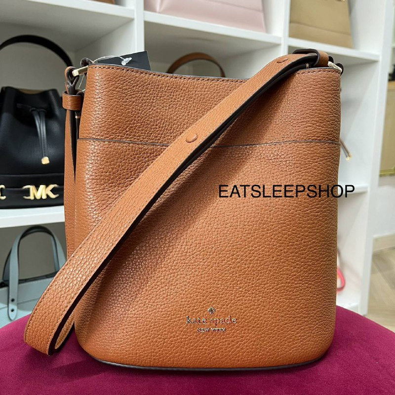 Kate Spade Leila Small Gingerbread Leather Bucket Crossbody Bag