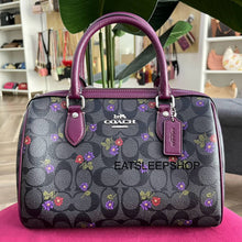 Load image into Gallery viewer, COACH ROWAN SATCHEL IN SIGNATURE CANVAS GRAPHITE DEEP BERRY  (CM740)
