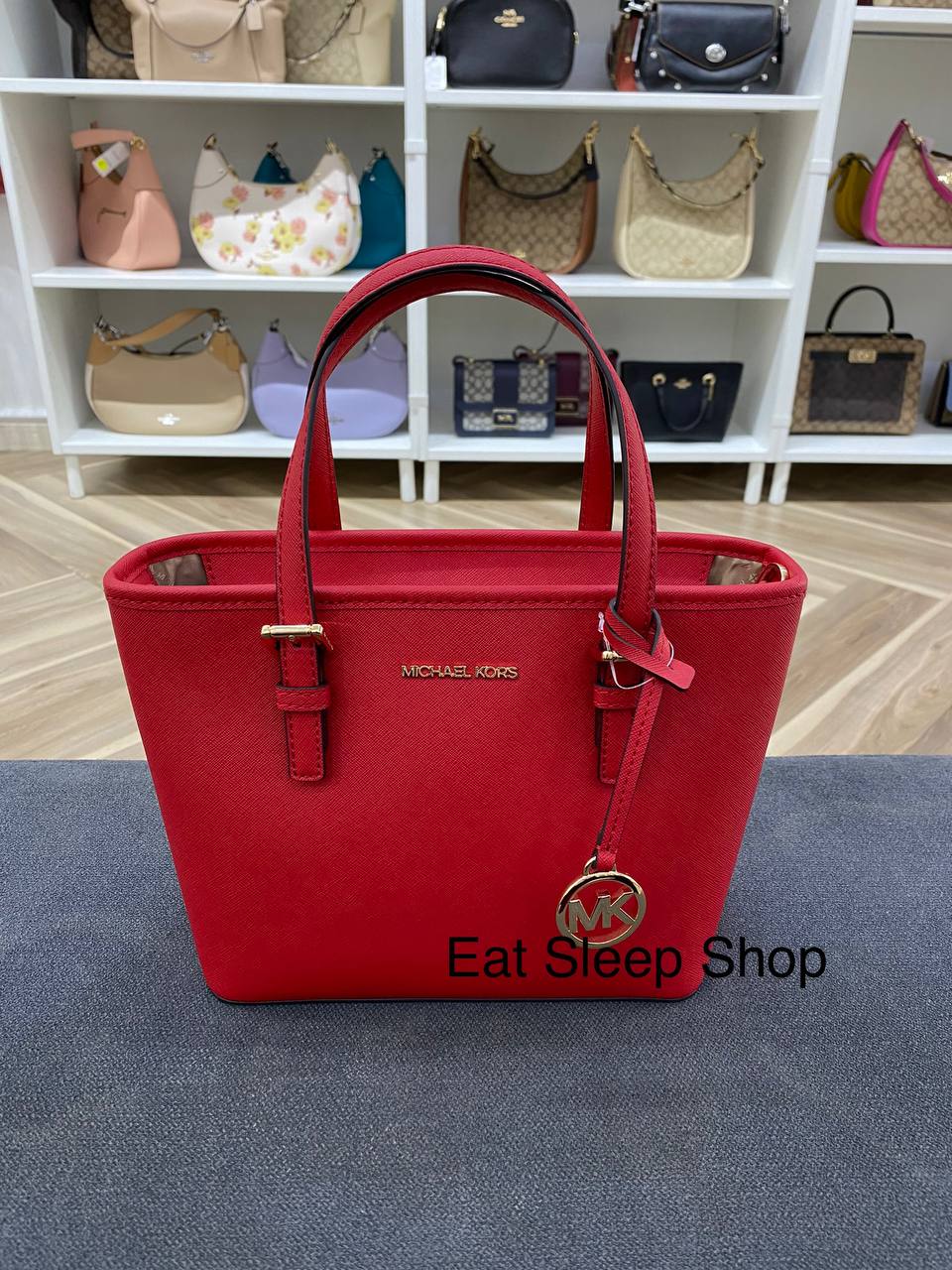 MICHAEL KORS JET SET TRAVEL XS CARRYALL CONVERTIBLE TOP ZIP TOTE IN BRIGHT RED