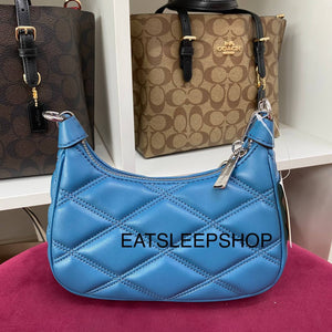 MICHAEL KORS CORA QUILTED MINI ZIP POUCHETTE  IN TEAL