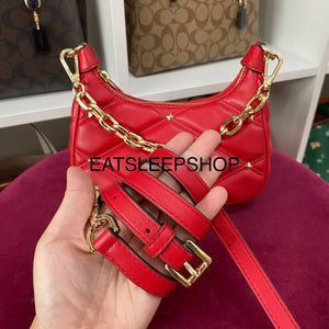 MICHAEL KORS CORA QUILTED MINI ZIP POUCHETTE  IN BRIGHT RED