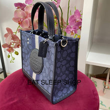 Load image into Gallery viewer, COACH DEMPSEY TOTE 22 IN SIGNATURE JACQUARD WITH STRIPE AND COACH PATCH C8417 SILVER/DENIM/MIDNIGHT NAVY MULTI
