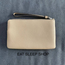Load image into Gallery viewer, COACH LARGE CORNER ZIP WRISTLET WITH COACH HERITAGE IN TAUPE CM242
