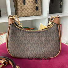 Load image into Gallery viewer, MICHAEL KORS CORA MINI ZIP POUCHETTE SIGNATURE IN BROWN
