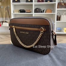 Load image into Gallery viewer, MICHAEL KORS JET SET ITEM LARGE EW ZIP CHAIN CROSSBODY SIGNATURE IN BROWN
